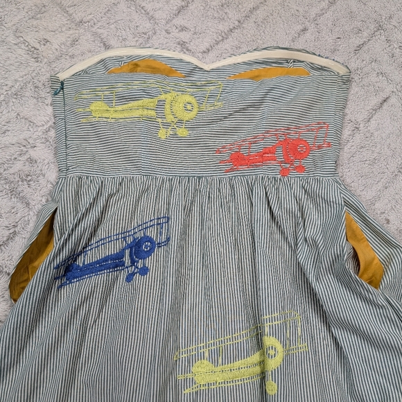 Moulinette Soeurs Dress Womens 10 Blue Stripe Airplane Embroidered Festival Fair - Picture 10 of 11